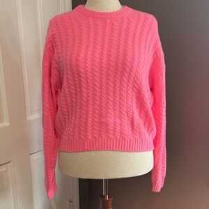 J. Crew Bright Pink Cable-Knit Crewneck Sweater